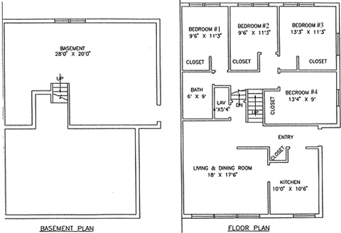 Floor plan for 4 beds, 1.5 baths, 2000 sqft